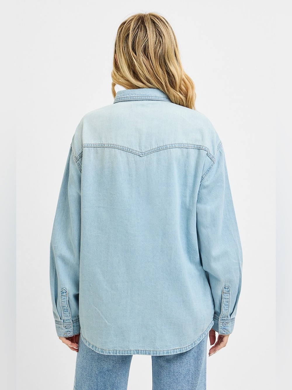RISEN Western Yoke Style Relaxed Fit Denim Shirt with Pockets - Picture 4 of 7